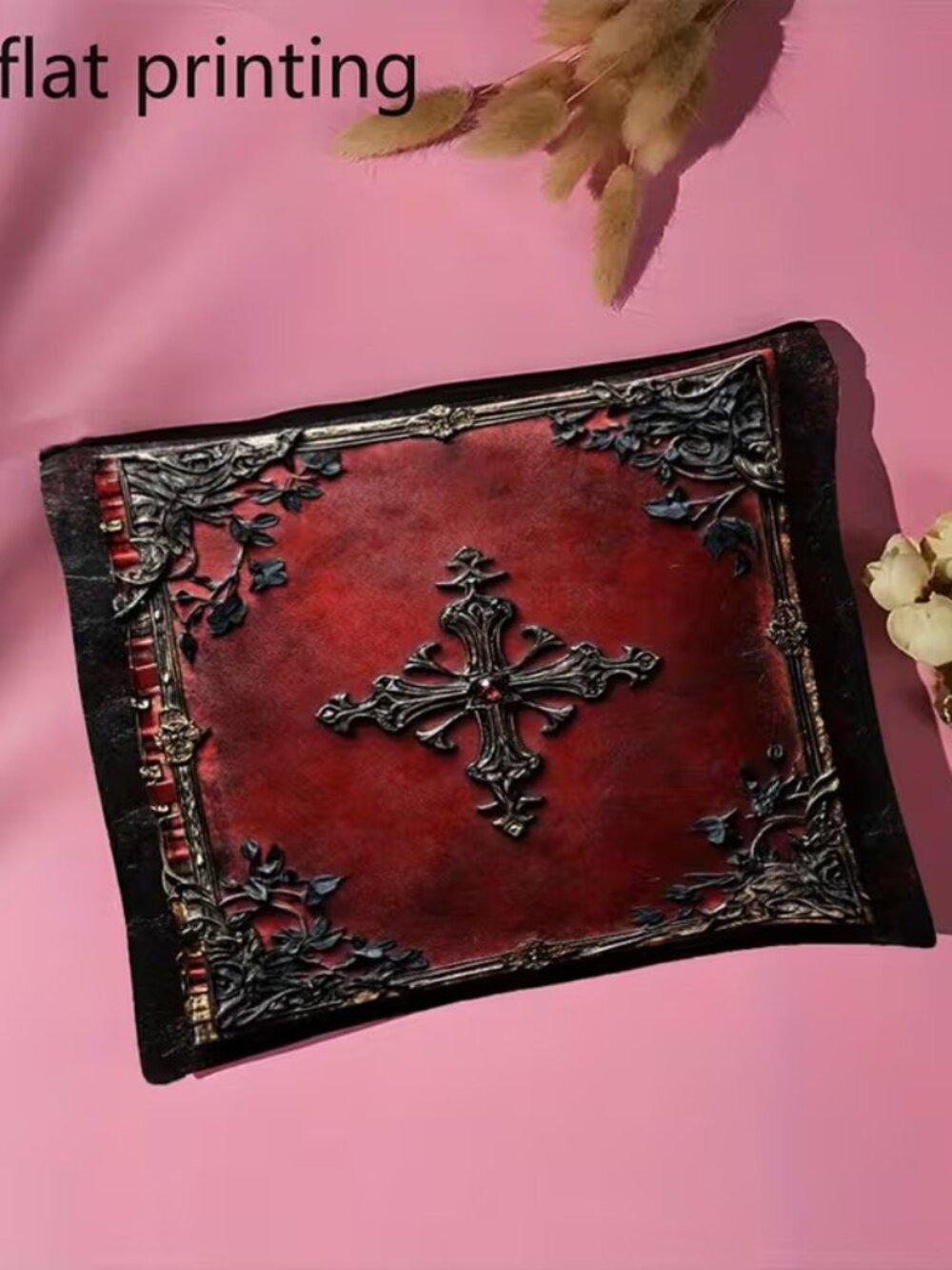 Halloween Dark Goth Vintage Gothic Cross Makeup Bag Double-Sided 7"h" x 10"w
